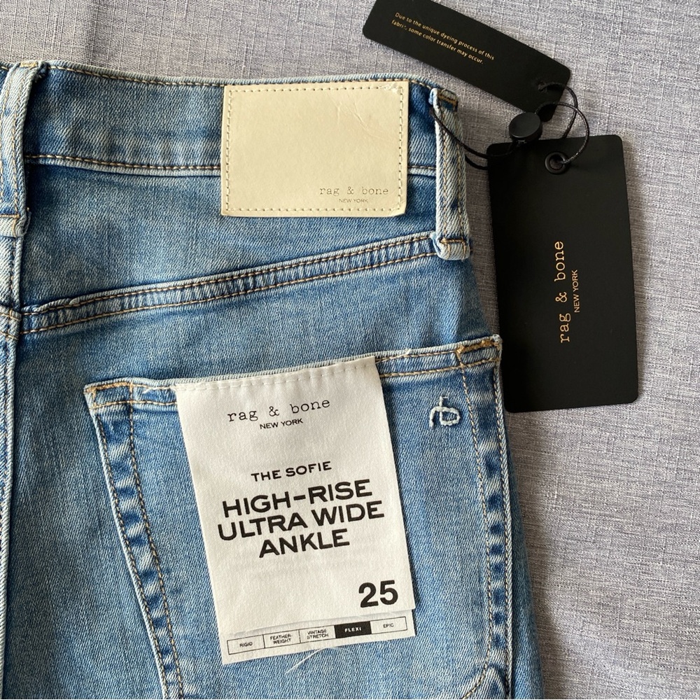 Rag & Bone | Sofie Raw Cut Hem High Waist Wide Leg Ankle Stretch Denim Jeans - Picture 8 of 14